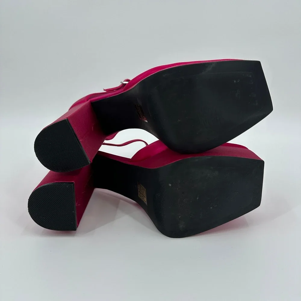 Jeffrey Campbell Over N Out Fuchsia Pink Satin Platform Mary Jane‎ Heels Size 9